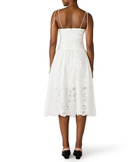 Steve Madden Juliara Embroidered Eyelet Sweetheart Neck Sleeveless Drop Waist Midi Dress
