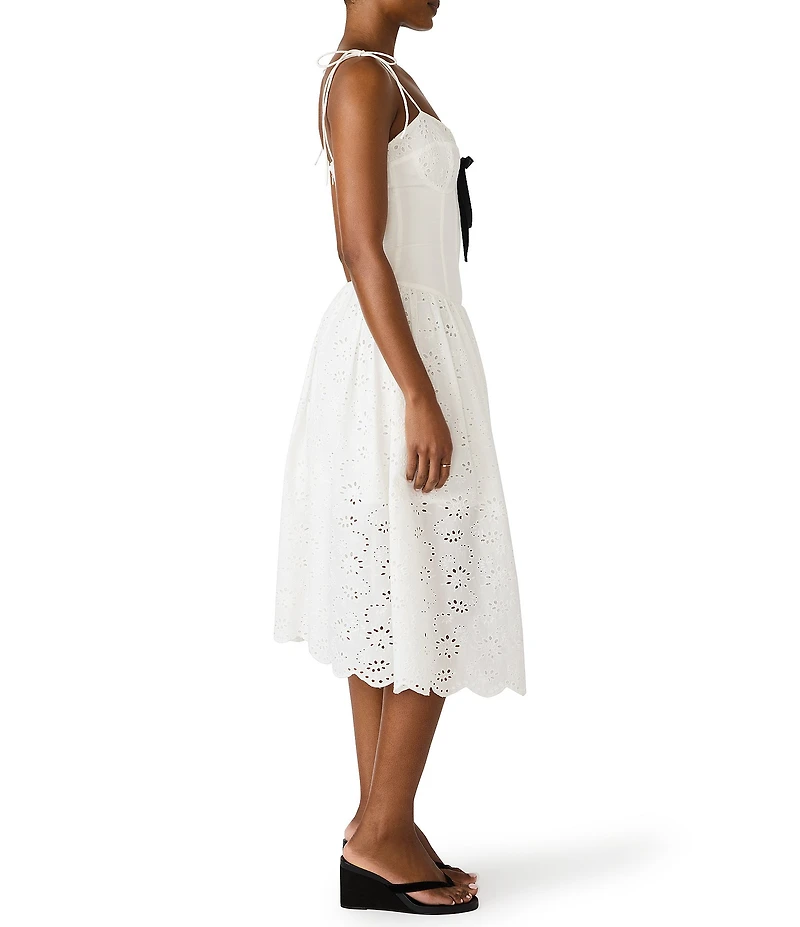 Steve Madden Juliara Embroidered Eyelet Sweetheart Neck Sleeveless Drop Waist Midi Dress