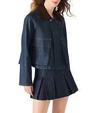 Steve Madden Justina Denim Collared Long Sleeve Oil Cloth Jacket