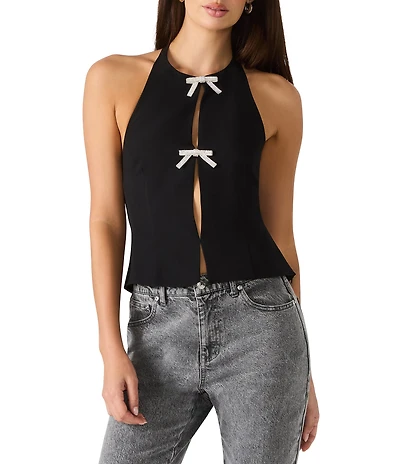 Steve Madden Juvia Halter Neck Sleeveless Rhinestone Bow Top