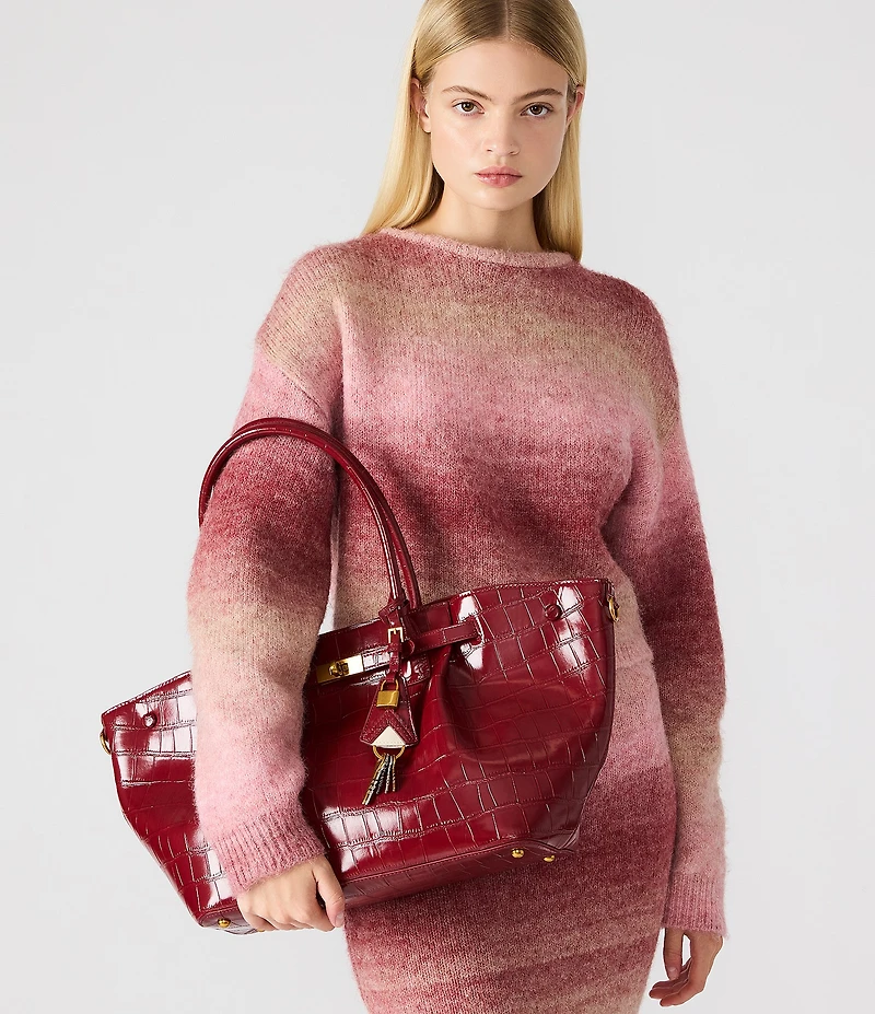 Steve Madden Kacey Belted Crocodile Embossed Utility Satchel Bag