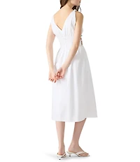 Steve Madden Kassie Bead Embellishment Smocked V-Neck Sleeveless Poplin Dress