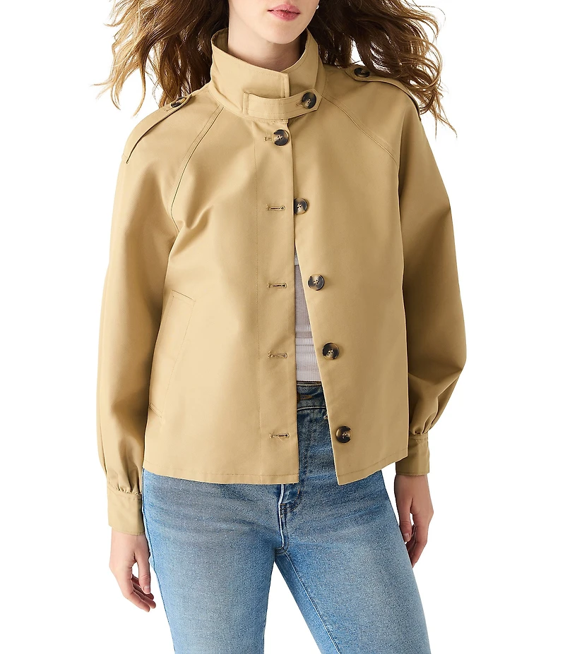 Steve Madden Kaylee Band Collar Long Volume Sleeve Trench Jacket