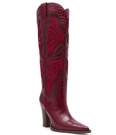 Steve Madden Kaz Croco Embossed Tall Block Heel Western Boots