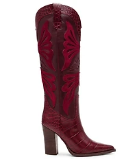 Steve Madden Kaz Croco Embossed Tall Block Heel Western Boots