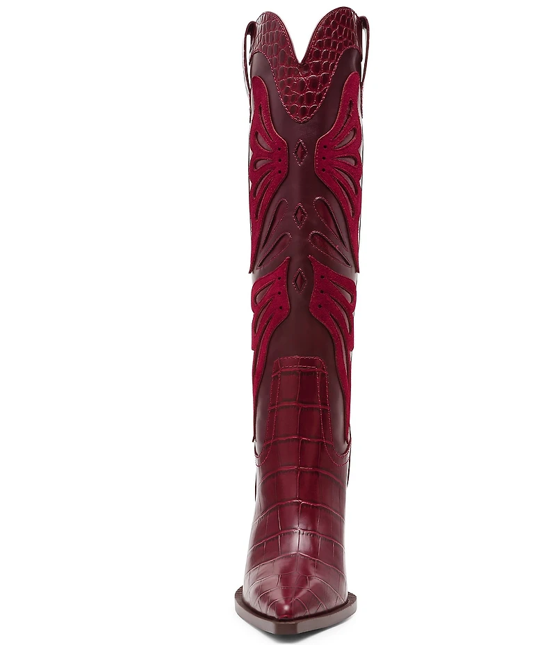 Steve Madden Kaz Croco Embossed Tall Block Heel Western Boots