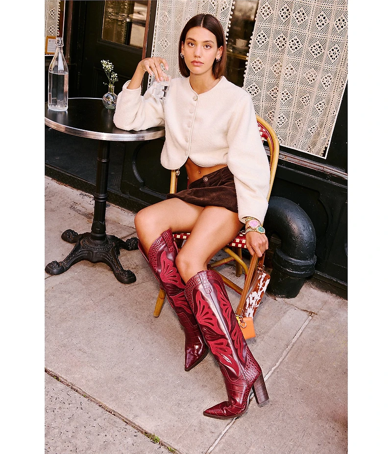 Steve Madden Kaz Croco Embossed Tall Block Heel Western Boots