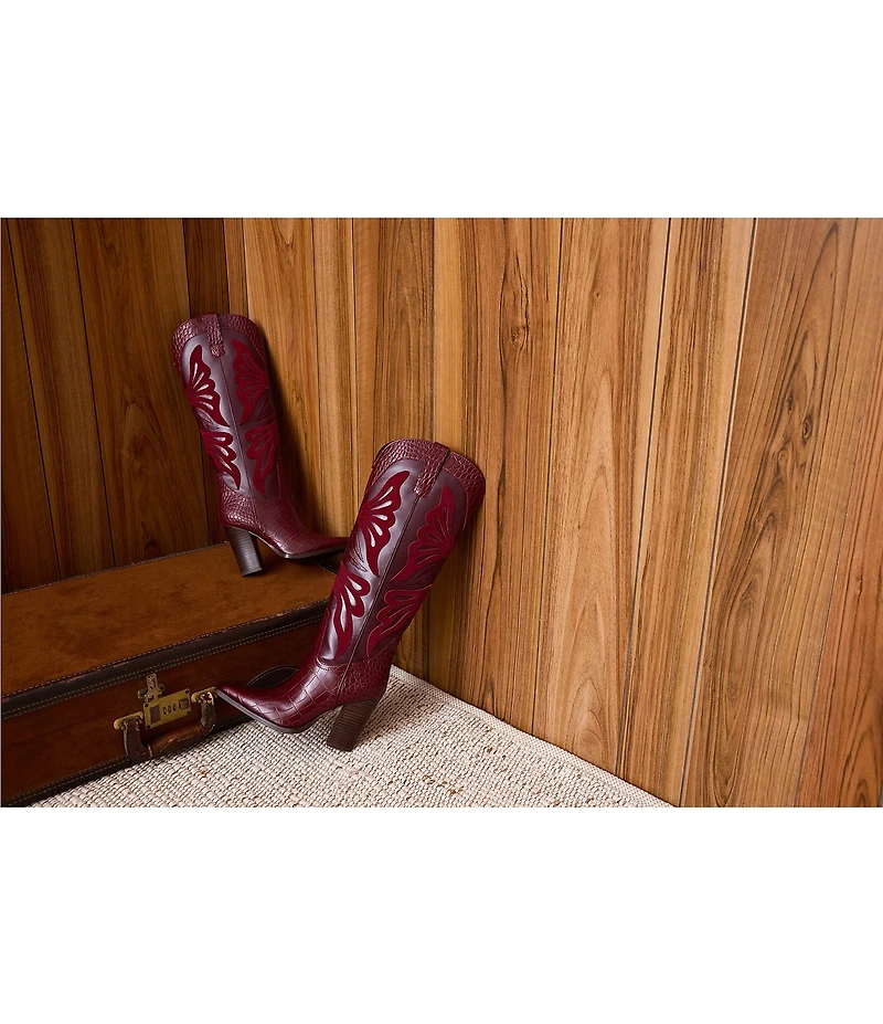 Steve Madden Kaz Croco Embossed Tall Block Heel Western Boots