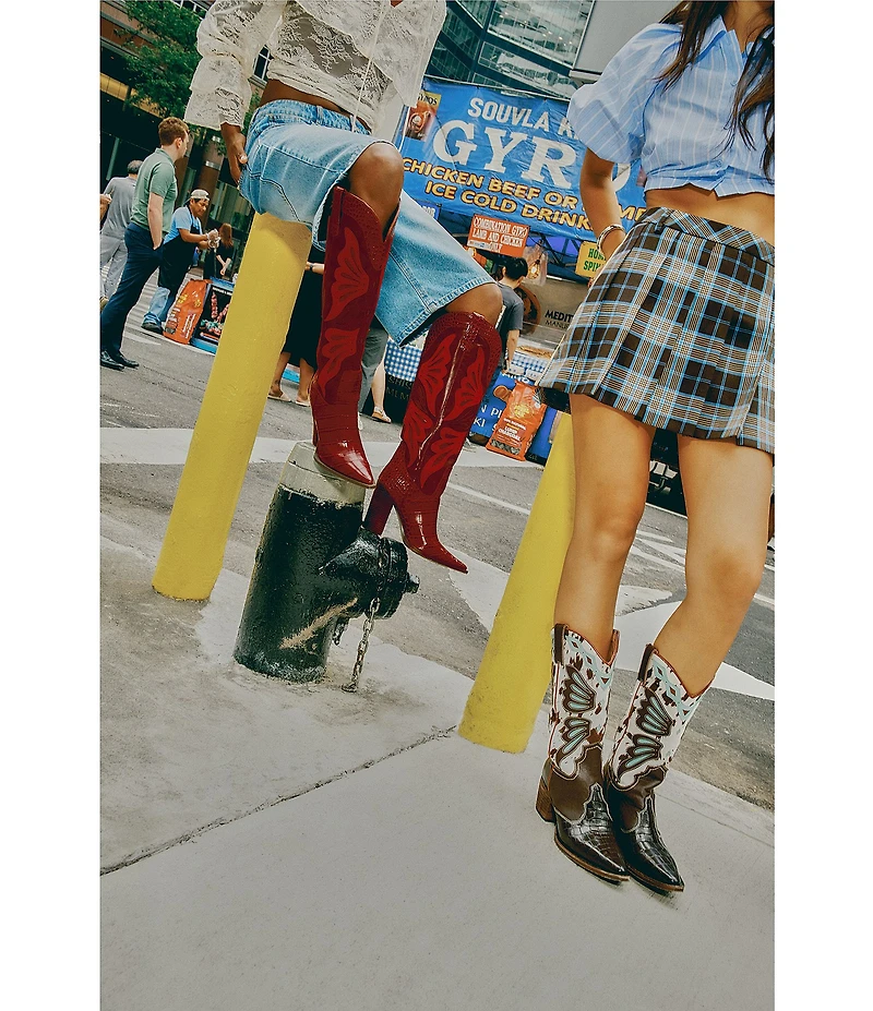 Steve Madden Kaz Croco Embossed Tall Block Heel Western Boots