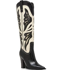 Steve Madden Kaz Leather and Snake Block Heel Tall Western Boots