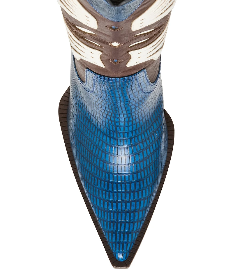 Steve Madden Kaz Lizard Embossed Leather Tall Block Heel Western Boots