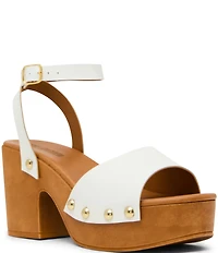 Steve Madden Kealey Leather Studded Wood Platform Block Heel Sandals