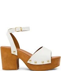 Steve Madden Kealey Leather Studded Wood Platform Block Heel Sandals