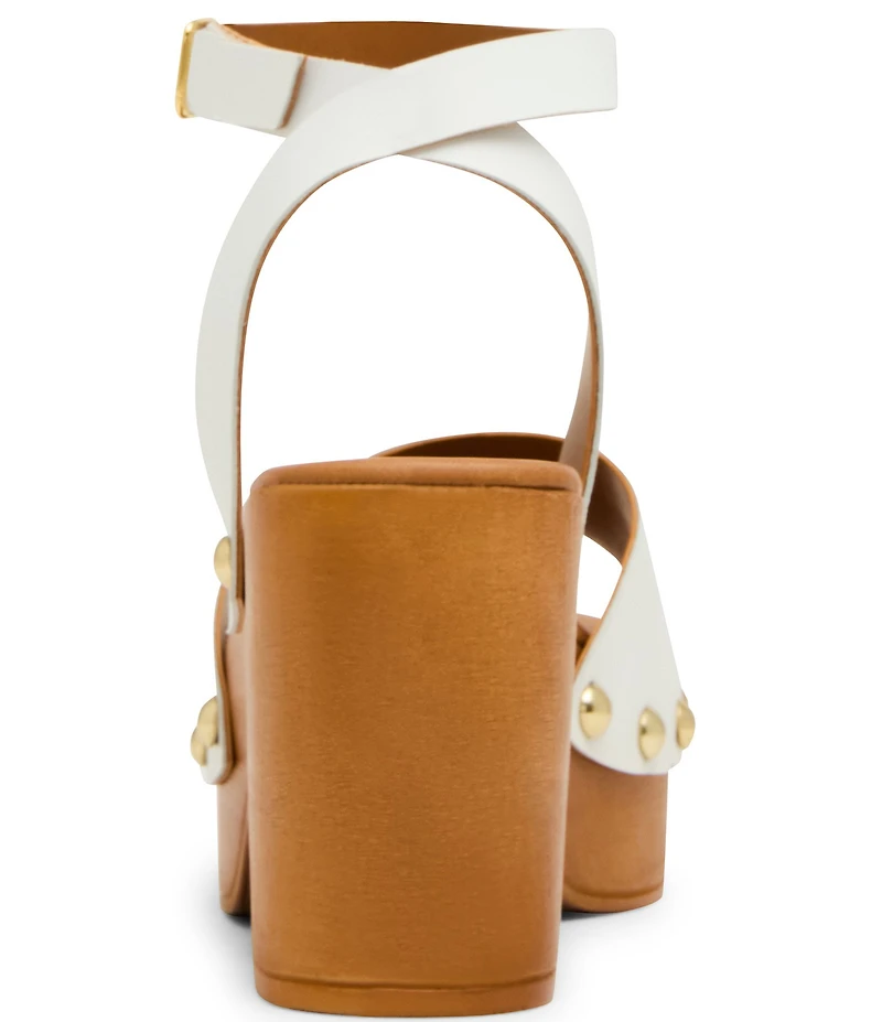 Steve Madden Kealey Leather Studded Wood Platform Block Heel Sandals