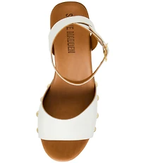 Steve Madden Kealey Leather Studded Wood Platform Block Heel Sandals