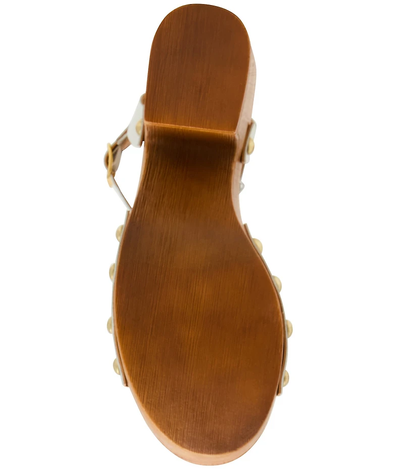 Steve Madden Kealey Leather Studded Wood Platform Block Heel Sandals