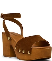 Steve Madden Kealey Suede Studded Wood Platform Block Heel Sandals