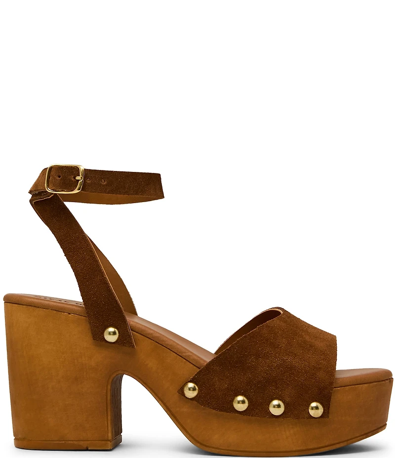 Steve Madden Kealey Suede Studded Wood Platform Block Heel Sandals