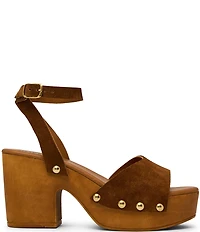 Steve Madden Kealey Suede Studded Wood Platform Block Heel Sandals