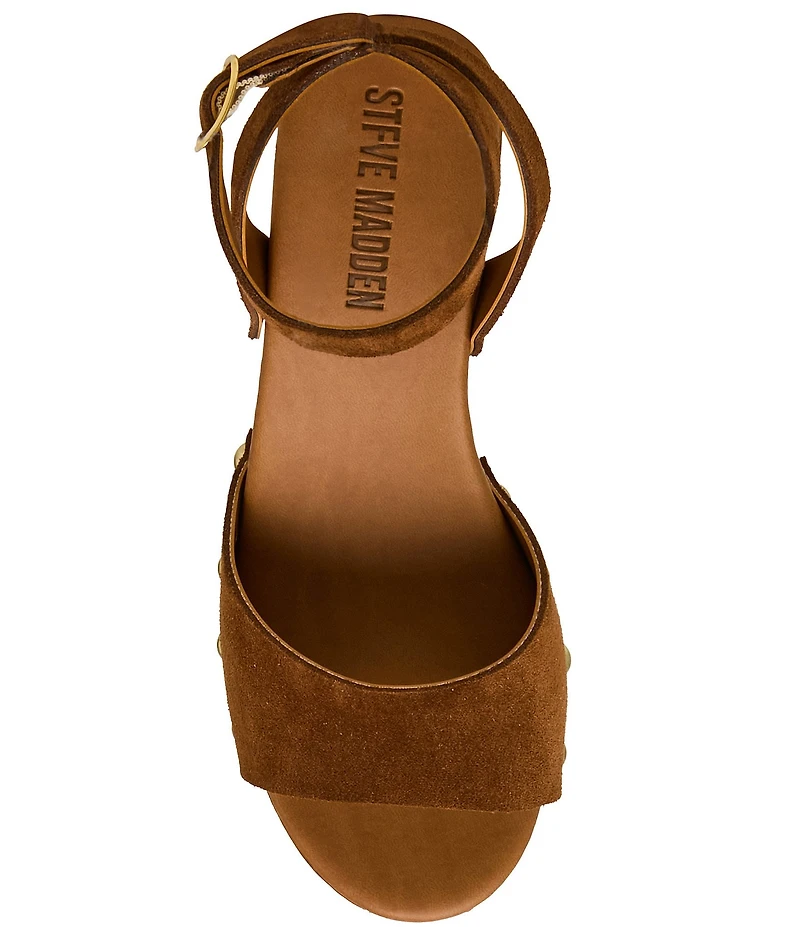 Steve Madden Kealey Suede Studded Wood Platform Block Heel Sandals
