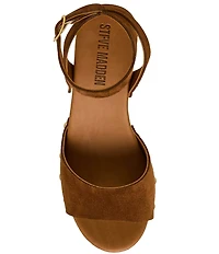 Steve Madden Kealey Suede Studded Wood Platform Block Heel Sandals
