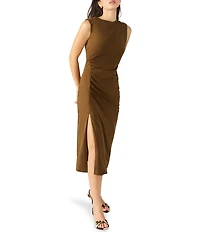 Steve Madden Keegan Crew Neck Sleeveless Ruched Knit Sheath Midi Dress