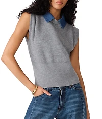 Steve Madden Kelson Denim Collared Cap Sleeve Sweater Vest Top