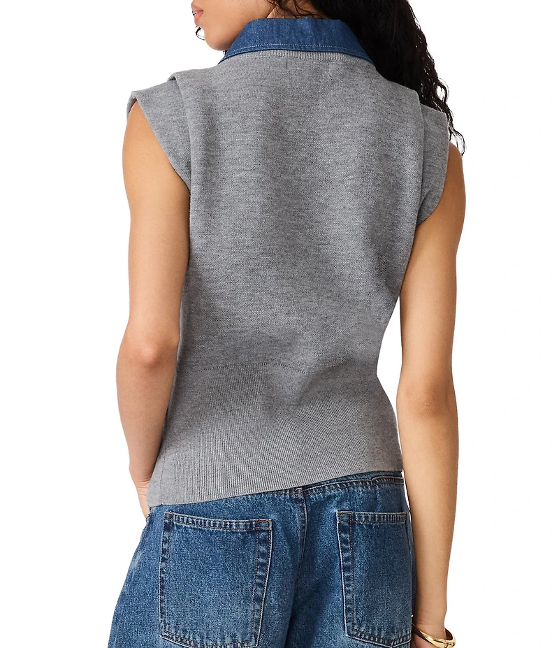 Steve Madden Kelson Denim Collared Cap Sleeve Sweater Vest Top