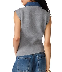 Steve Madden Kelson Denim Collared Cap Sleeve Sweater Vest Top