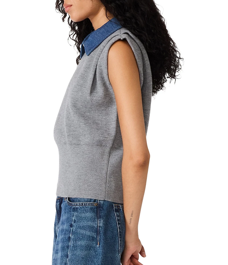 Steve Madden Kelson Denim Collared Cap Sleeve Sweater Vest Top