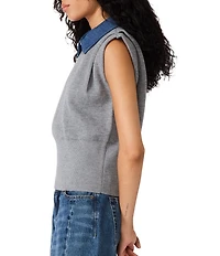 Steve Madden Kelson Denim Collared Cap Sleeve Sweater Vest Top