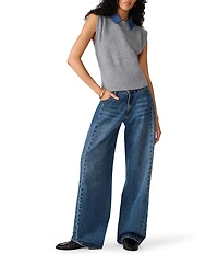 Steve Madden Kelson Denim Collared Cap Sleeve Sweater Vest Top