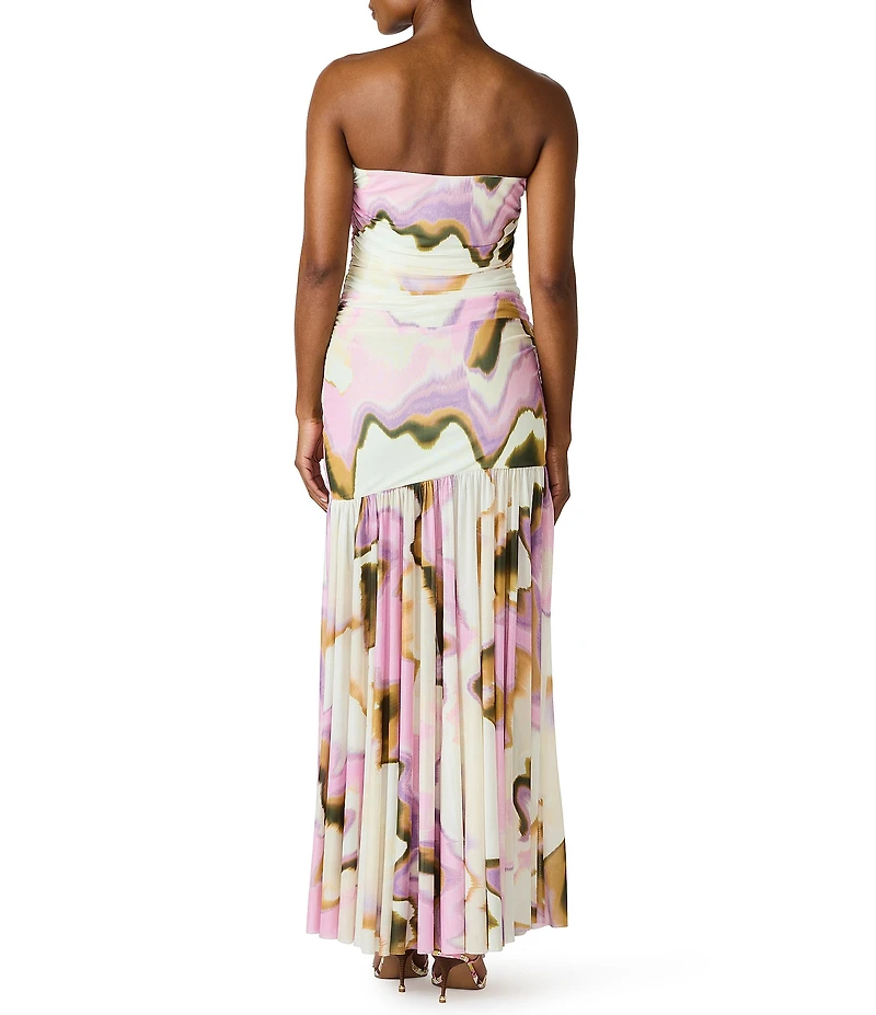 Steve Madden Kerrie Ruched Mesh Mystical Tie-Dye Long Dress