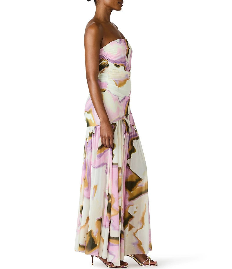 Steve Madden Kerrie Ruched Mesh Mystical Tie-Dye Long Dress