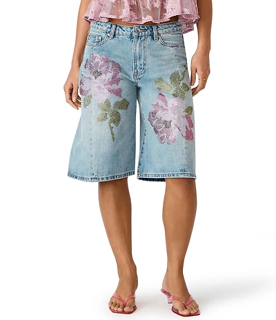 Steve Madden Kesha Rhinestone Floral Embellished Shorts