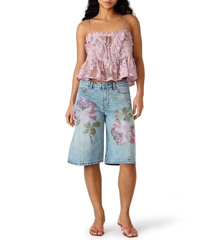 Steve Madden Kesha Rhinestone Floral Embellished Shorts