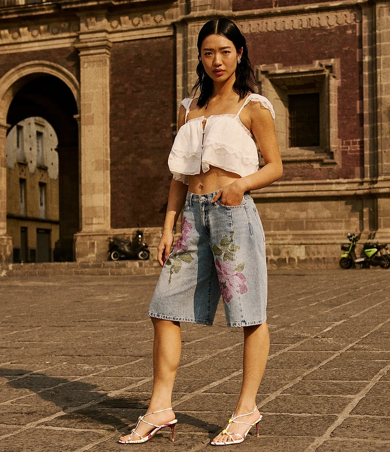 Steve Madden Kesha Rhinestone Floral Embellished Shorts