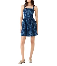 Steve Madden Kiona Laser Engraved Floral Square Neck Sleeveless Denim A-Line Mini Dress