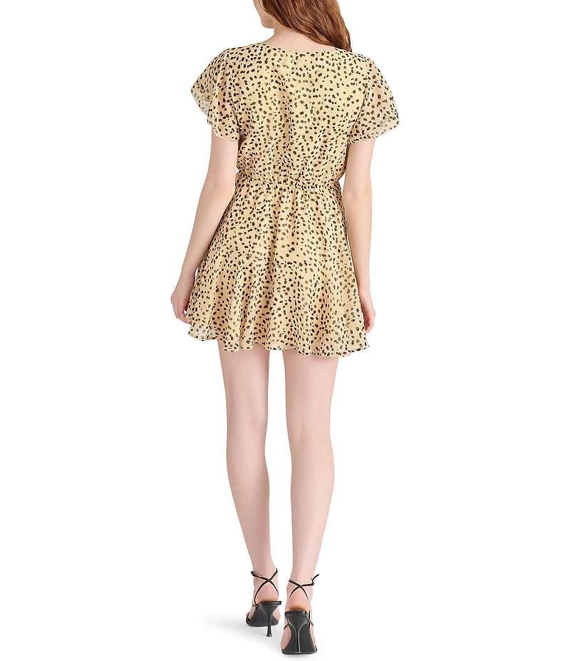Steve Madden Kirsty Dotted Print V-Neck Short Sleeve Chiffon Mini Dress