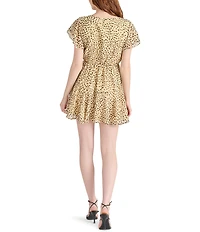 Steve Madden Kirsty Dotted Print V-Neck Short Sleeve Chiffon Mini Dress