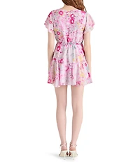 Steve Madden Kirsty Floral V-Neck Short Sleeve Chiffon Mini Dress