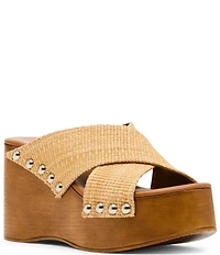 Steve Madden Koko Raffia Studded Wood Platform Sandals