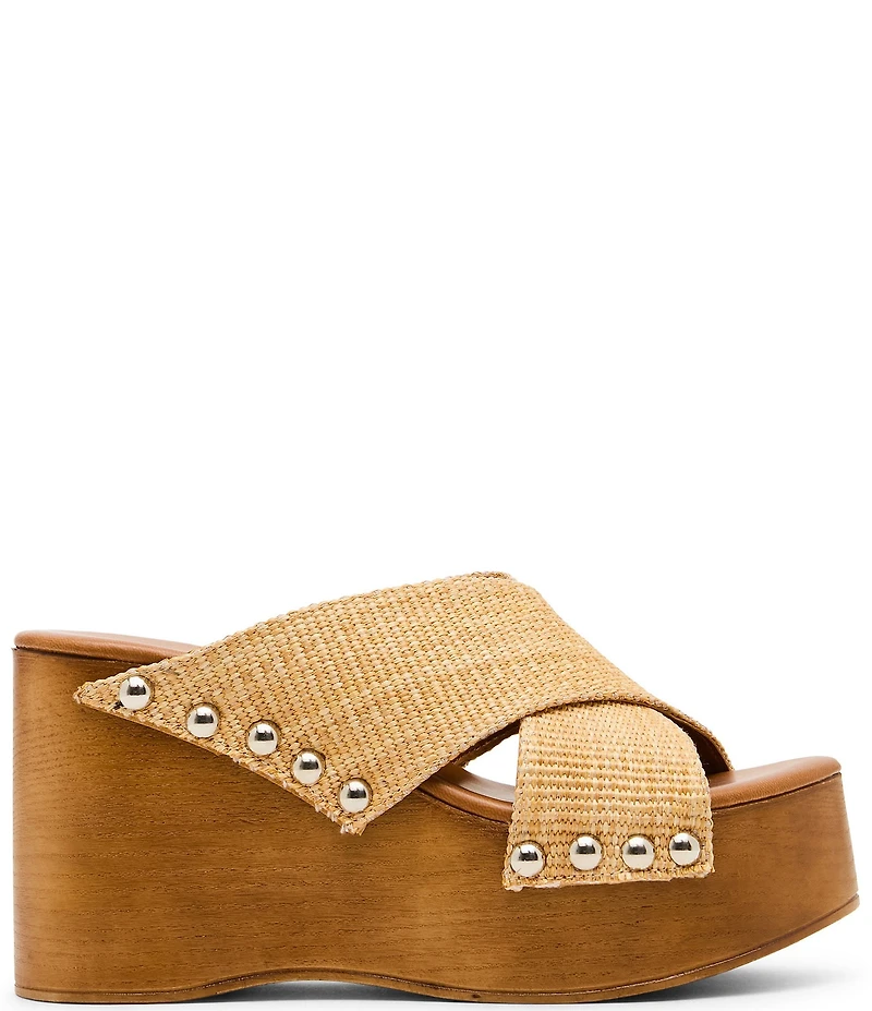 Steve Madden Koko Raffia Studded Wood Platform Sandals