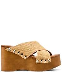 Steve Madden Koko Raffia Studded Wood Platform Sandals