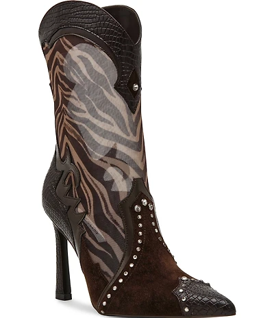 Steve Madden Konah Zebra Mesh Pointed Toe Western Booties
