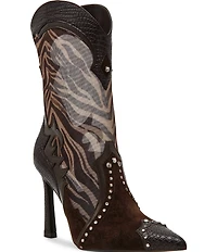 Steve Madden Konah Zebra Mesh Pointed Toe Western Booties