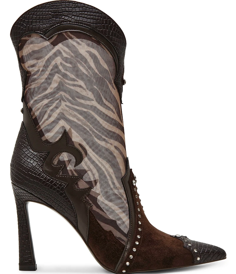 Steve Madden Konah Zebra Mesh Pointed Toe Western Booties