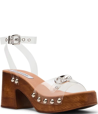 Steve Madden Kruise Clear Wood Platform Block Heel Sandals