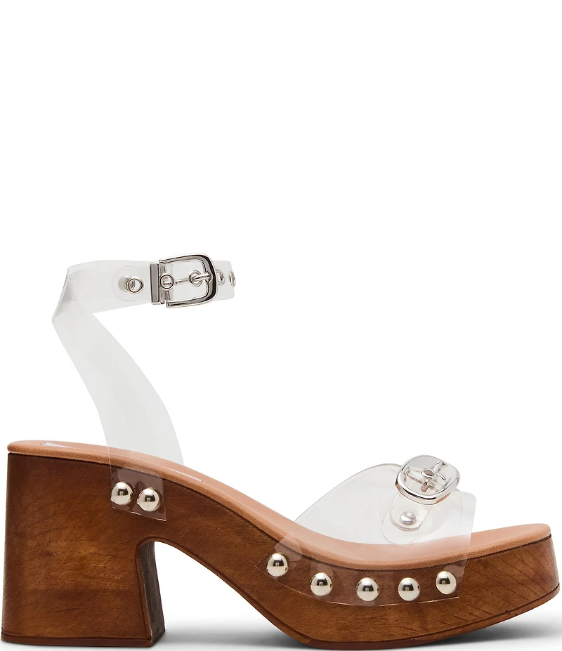 Steve Madden Kruise Clear Wood Platform Block Heel Sandals