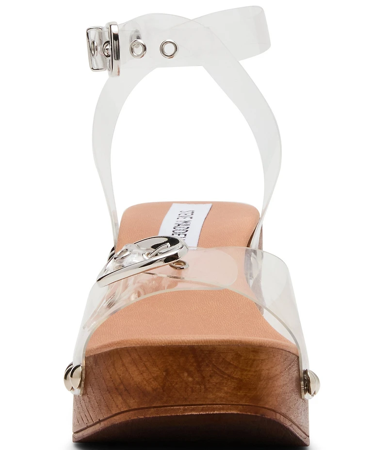 Steve Madden Kruise Clear Wood Platform Block Heel Sandals